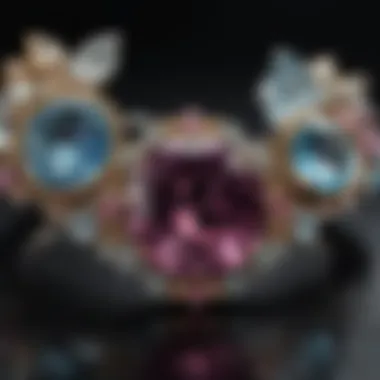 Luxurious gemstone arrangement on a velvet background