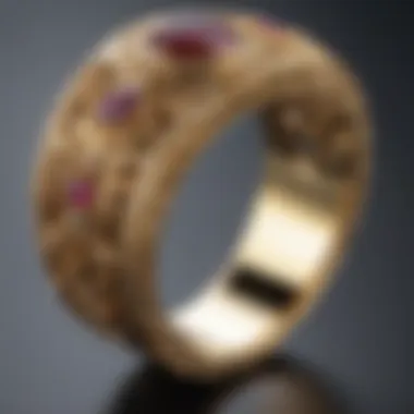 Close-up view of a gold karat ring showcasing intricate design details