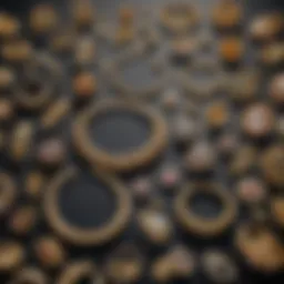 Close-up of gold jewelry pieces showcasing various designs