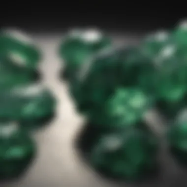 Lighting Effects on Raw Green Gemstone Appearance Visual comparison of various types of raw green gemstones under different lighting conditions