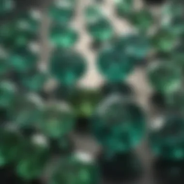 Aesthetic Display of Polished Green Gemstones An array of polished raw green gemstones arranged aesthetically for visual appeal