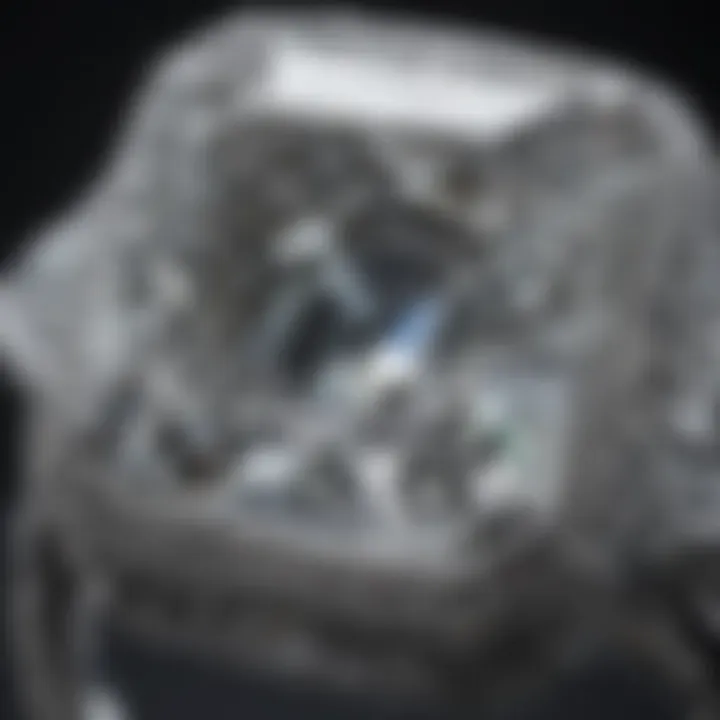 Close-up of a three-carat square diamond ring focusing on its quality factors