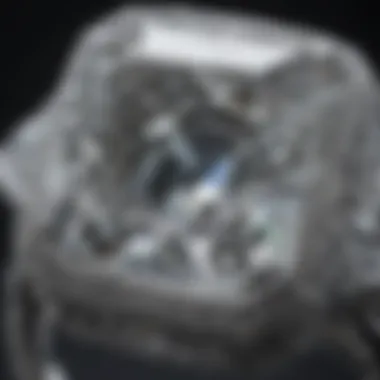 Quality Factors of Three-Carat Square Diamonds Close-up of a three-carat square diamond ring focusing on its quality factors