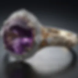 Elegant amethyst and diamond wedding ring design showcasing intricate craftsmanship.