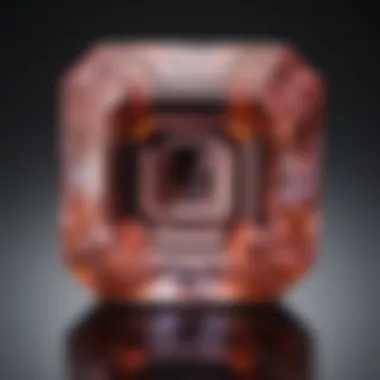 A unique asscher cut gemstone displaying its distinctive square shape and step cuts.