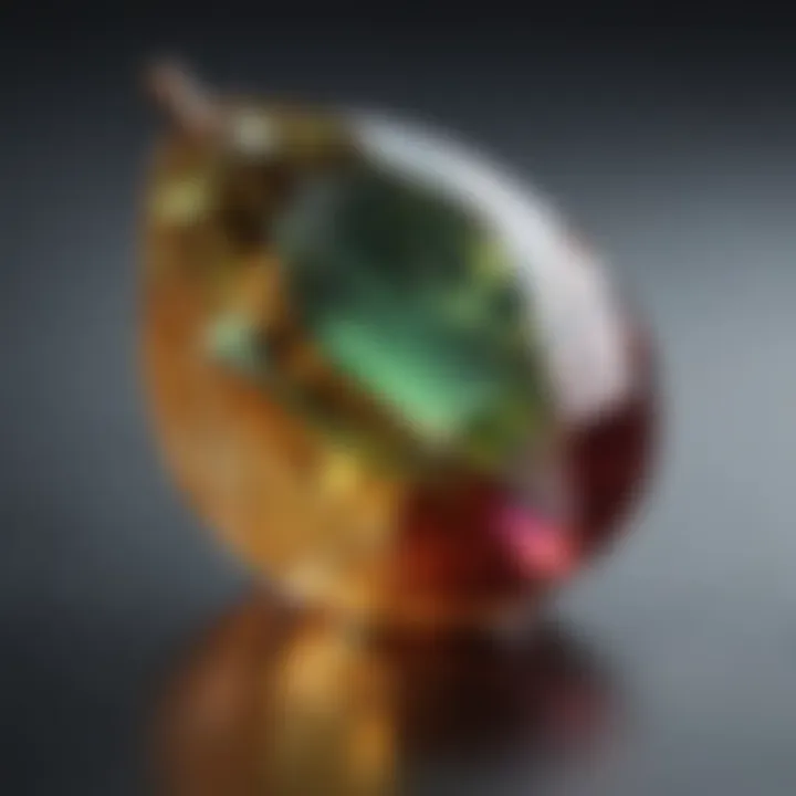 A vibrant pear-shaped gemstone highlighting its graceful curves and brilliance.