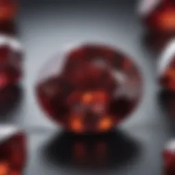 Close-up view of a garnet stone showcasing its rich red hues and natural facets