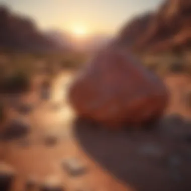 Landscape featuring a red rock desert at sunset
