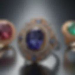 An exquisite collection of engagement rings showcasing various gemstone cuts and settings.