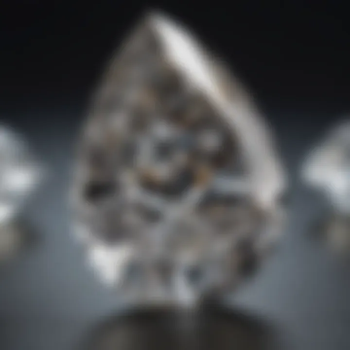 Close-up view of a pear shaped diamond showcasing its unique cut