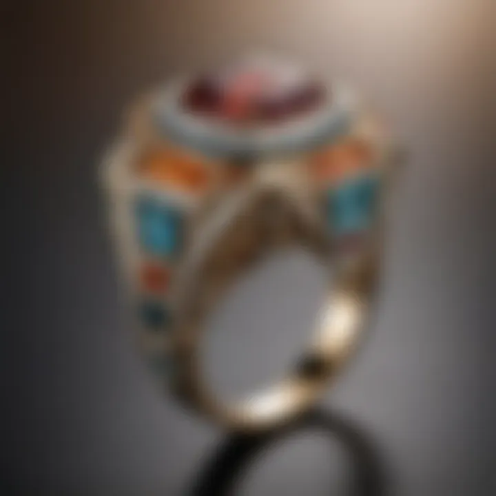 A stunning Art Deco engagement ring showcasing geometric patterns and bold gems.