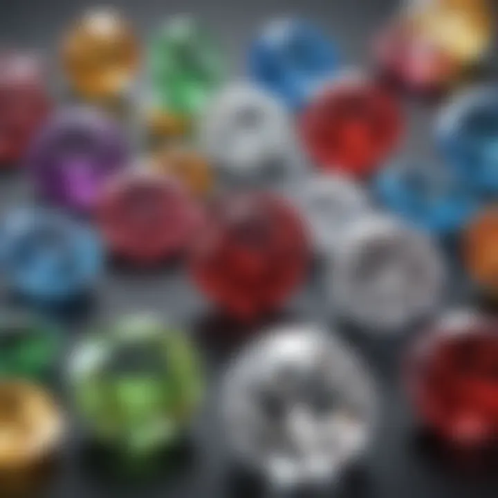 Close-up of various cut diamonds