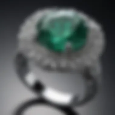 Artistic shot of a silver ring featuring a mesmerizing green emerald stone under soft lighting