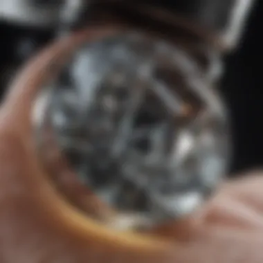 A close-up view of a diamond with a microscope showcasing its facets