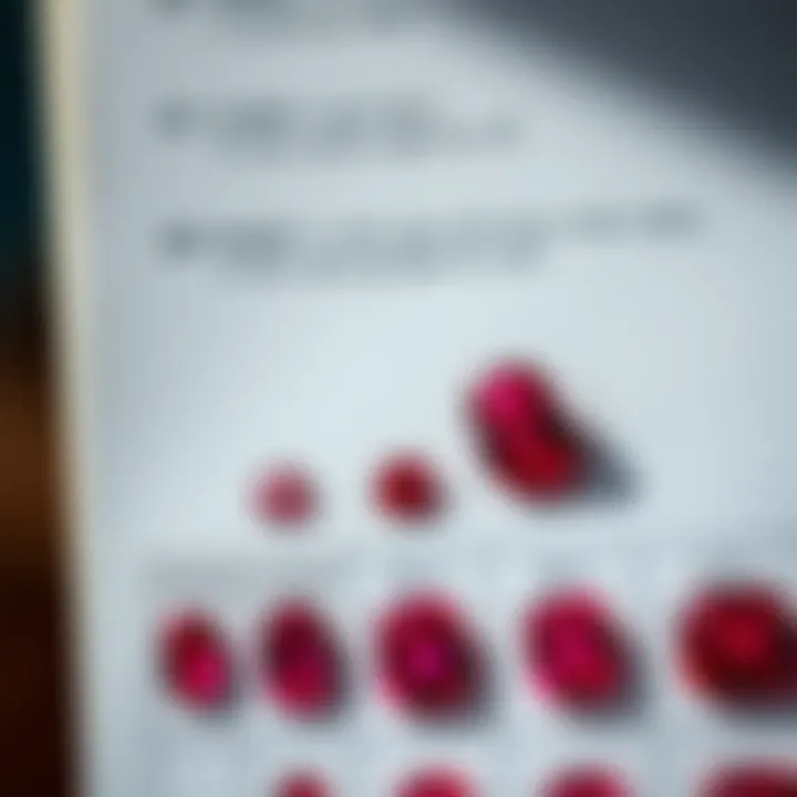 Close-up of a ruby grading chart