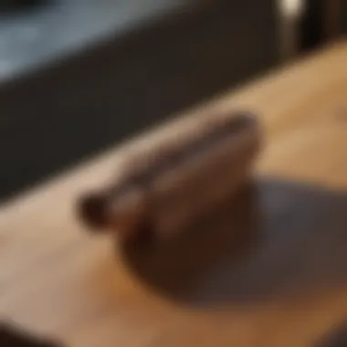 A close-up view of a wooden bench pin showcasing detailed craftsmanship.