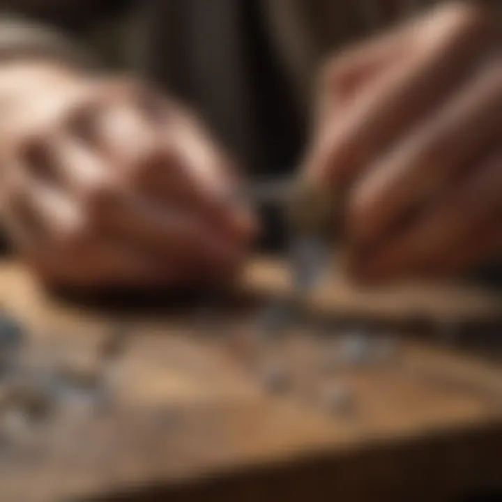 An artisan working with a bench pin, illustrating techniques in jewelry making.