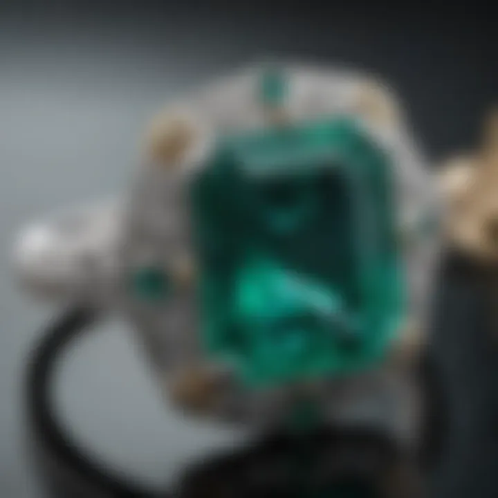 Sparkling emerald gemstone nestled in a unique platinum setting