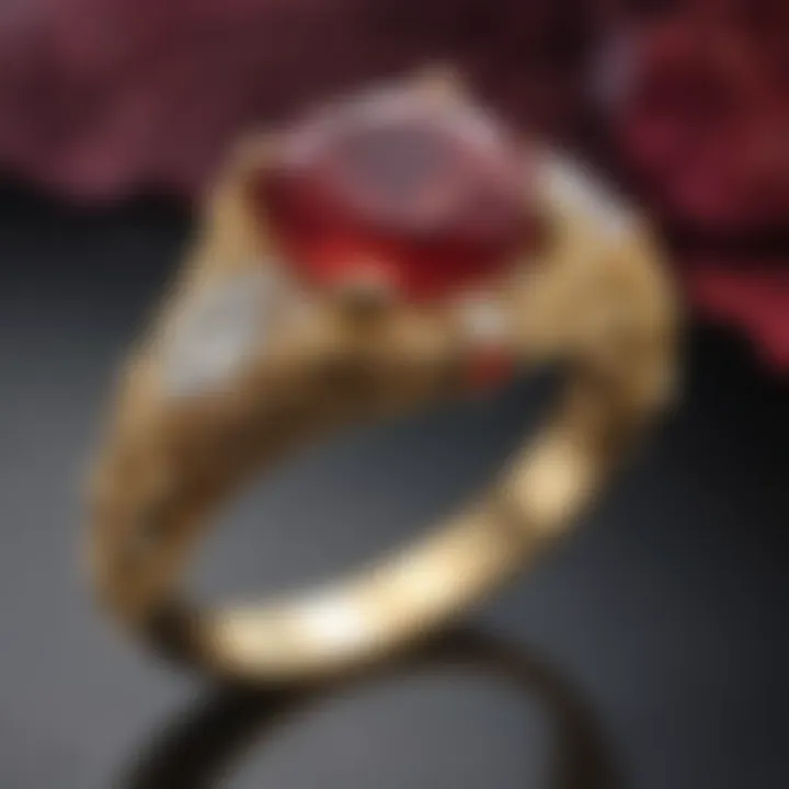 Shimmering ruby gemstone embraced by a luxurious yellow gold setting