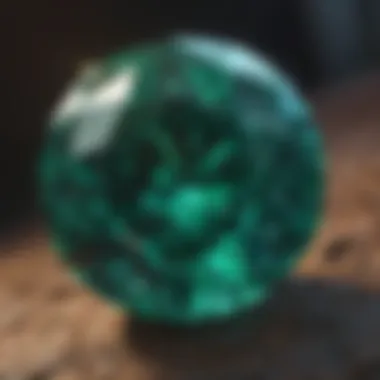 A close-up of the big emerald showcasing its brilliant facets