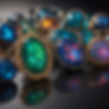 Exquisite Collection of Black Opals A collection of exquisite black opals displayed elegantly.