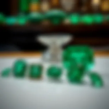 A comparison of Brazilian emeralds with other emerald varieties on a display