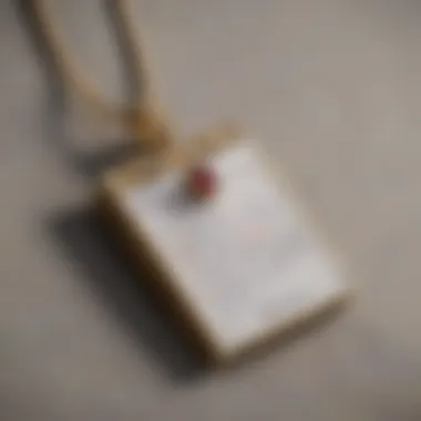 Close-up of a calendar necklace with a birthstone