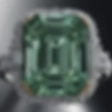 Magnified view revealing the intricate facets of a 2.5 carat emerald cut diamond ring