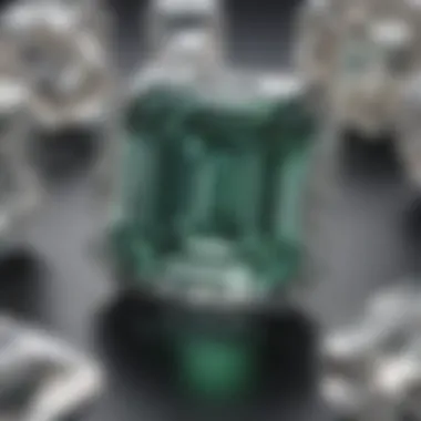 Close-up of the intricately cut facets of an emerald cut diamond