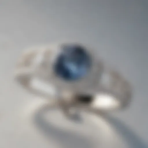 A close-up view of a white gold ring showing its initial luster