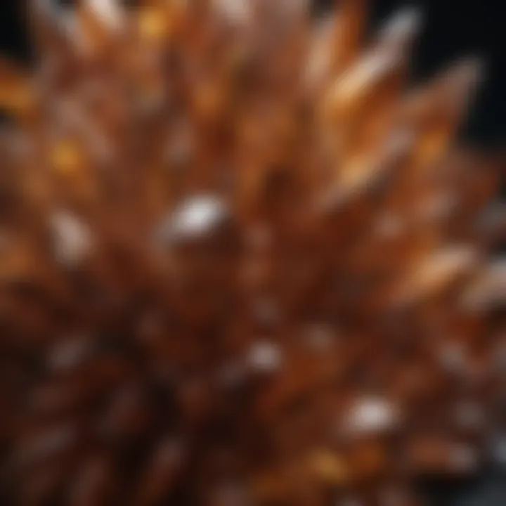 A rich brown crystal set against a dark background highlighting its depth and texture
