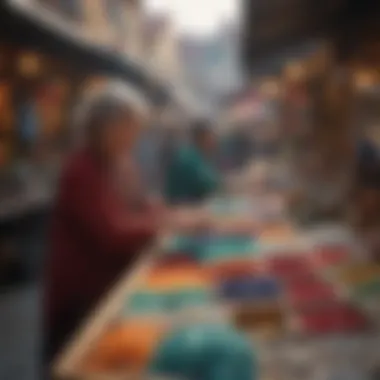 Market scene featuring vendors selling a variety of gemstones