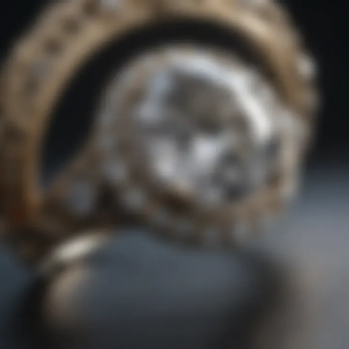 Close-up of diamond ring showcasing intricate design details