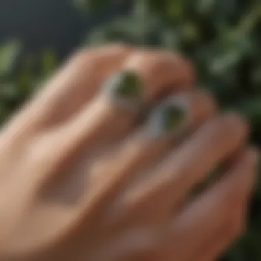 Elegant display of a collection of moldavite wedding rings