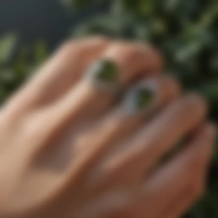Elegant display of a collection of moldavite wedding rings