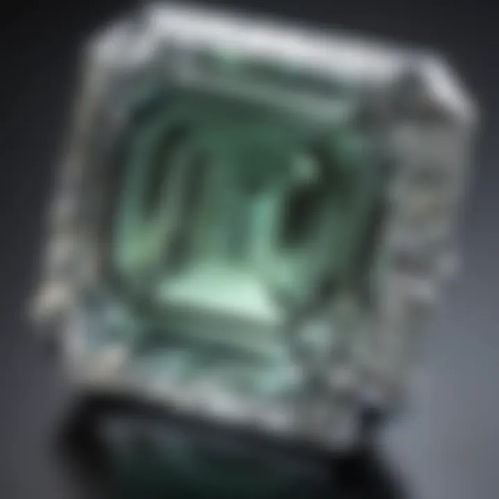 Close-up view of a flawless emerald cut diamond showcasing its precision and brilliance