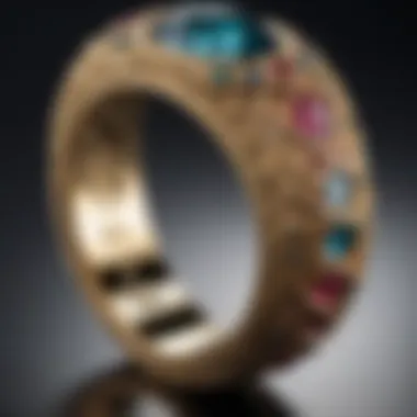 Close-up of a gemstone ring with geometrical patterns illustrating its design principles