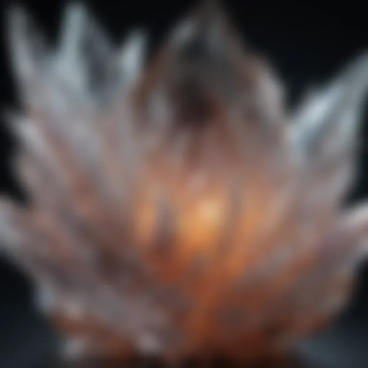 Close-up of a single crystal with intricate patterns reflecting light, symbolizing its healing properties.