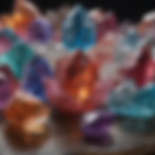 A vibrant arrangement of various healing crystals showcasing their unique colors and shapes.