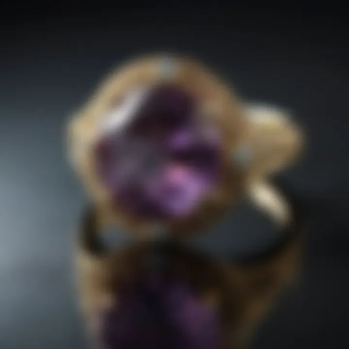 Gemstone ring on mirror reflecting light