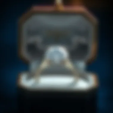 An elegant diamond engagement ring displayed in a jewelry box with a luxurious interior