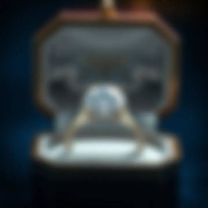An elegant diamond engagement ring displayed in a jewelry box with a luxurious interior