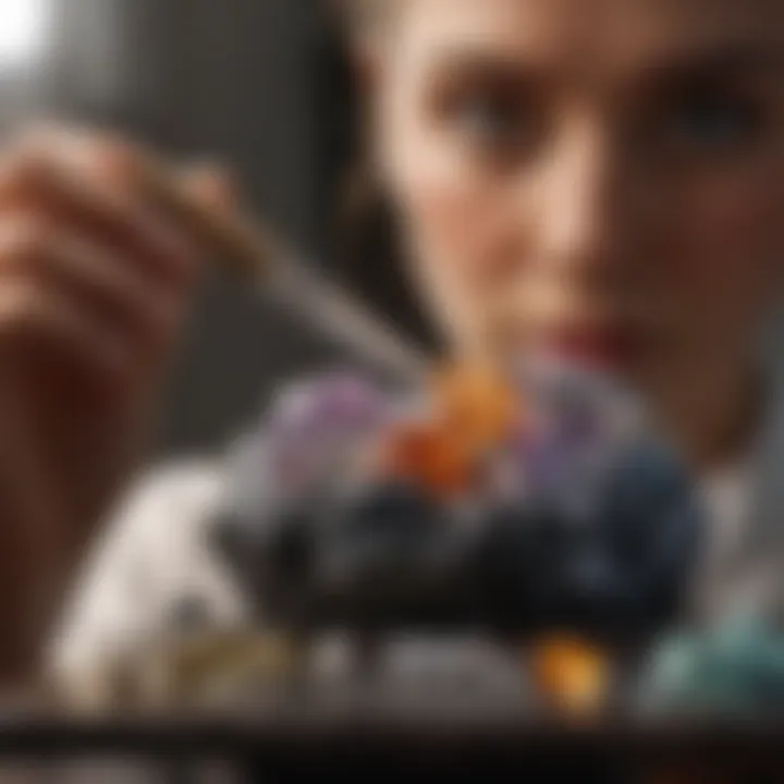 An individual cleaning a gemstone with a soft brush and gentle solution