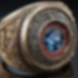 A stunning custom class ring featuring intricate design elements and personal symbols.