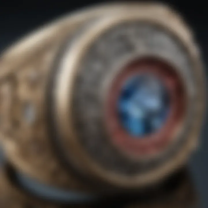 A stunning custom class ring featuring intricate design elements and personal symbols.