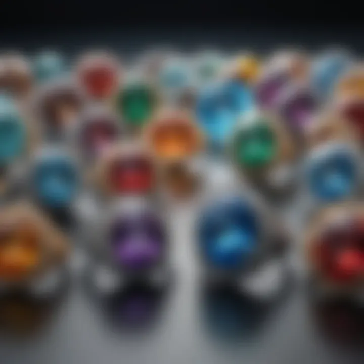 An array of gemstones showcasing different colors and styles suitable for class ring customization.