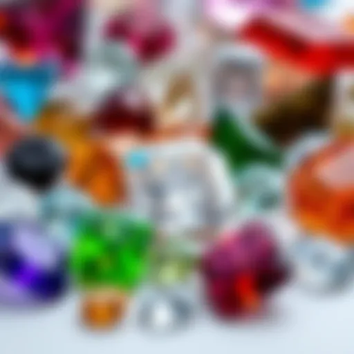 Diverse Gemstone Collection A close-up view of various gemstones showcasing their unique colors and textures.