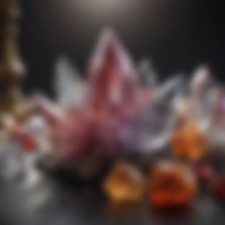 An artistic arrangement of crystals in a wellness setting, symbolizing personal growth