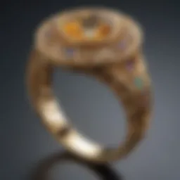 An elegant gold ring with intricate filigree detailing, showcasing a blend of traditional craftsmanship and modern design.