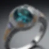 A close-up view of an intricately designed delicate engagement ring featuring a unique gemstone.